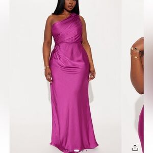 Fashion Nova One Shoulder Maxi Dress - Fuchsia
